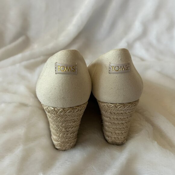 Toms Espadrille Wedges Womens 7.5 Cream Open Toe 3 Inch Wedge - Picture 4 of 6